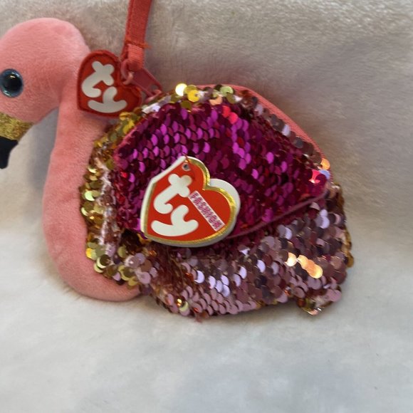 TY Bling‎ Bag/Sequin Wristlet GILDA Easter Pink Flamingo - Picture 3 of 12